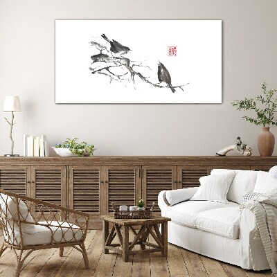 Birds on a branch Glass Wall Art