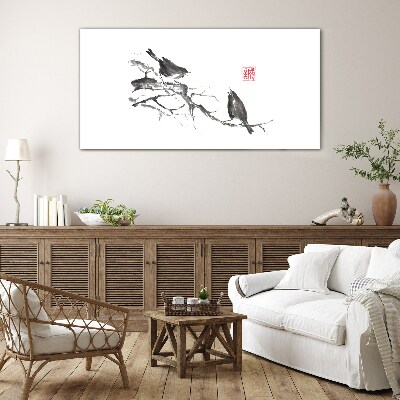 Branches in animals birds Glass Wall Art