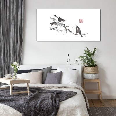 Birds on a branch Glass Wall Art