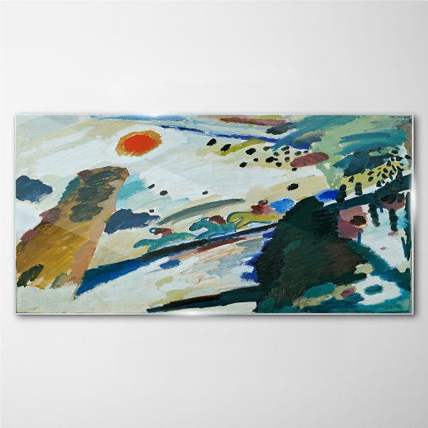 Abstract landscape with sun Glass Wall Art