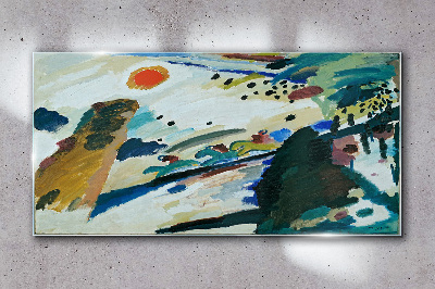 Abstract landscape with sun Glass Wall Art
