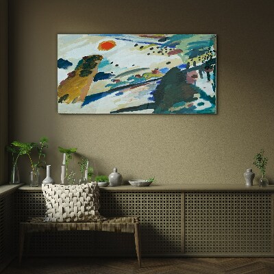 Abstract landscape with sun Glass Wall Art