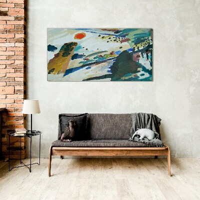 Abstract landscape with sun Glass Wall Art