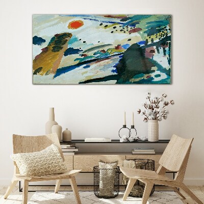 Abstract landscape with sun Glass Wall Art