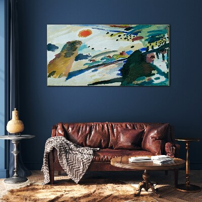 Abstract landscape with sun Glass Wall Art