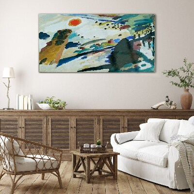 Abstract landscape with sun Glass Wall Art