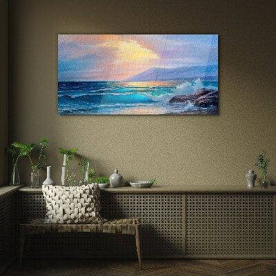 A quiet morning by the ocean Glass Wall Art