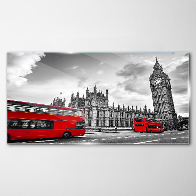 Red bus in London Glass Wall Art