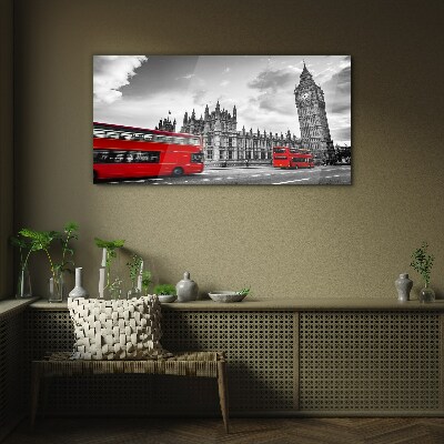 London eye red buses Glass Wall Art