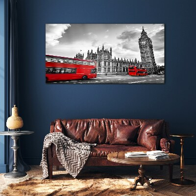Red bus in London Glass Wall Art