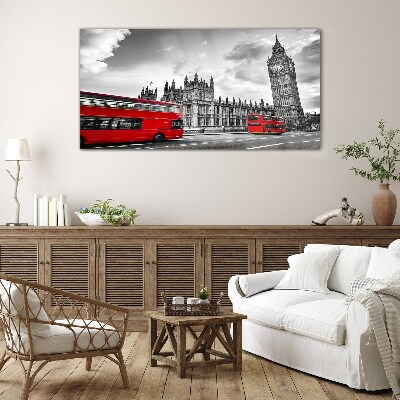 Red bus in London Glass Wall Art