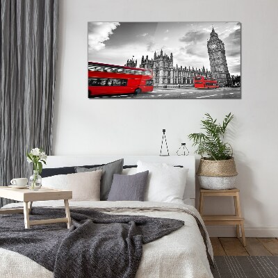 Red bus in London Glass Wall Art