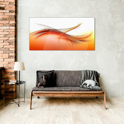 Dynamic waves in shades of orange Glass Wall Art