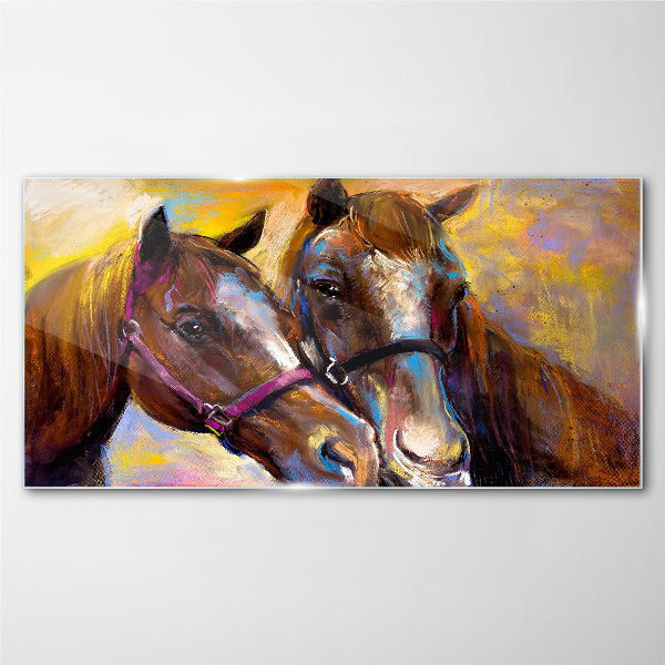 Close-up of two horses Glass Wall Art