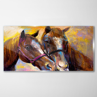 Close-up of two horses Glass Wall Art