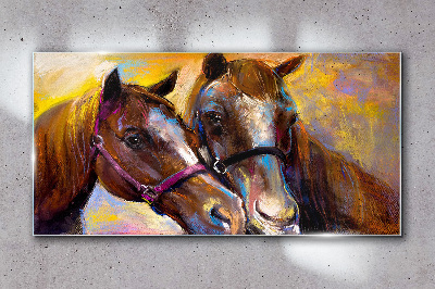 Close-up of two horses Glass Wall Art