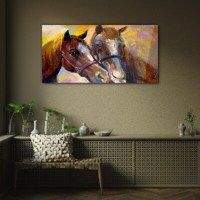 Close-up of two horses Glass Wall Art