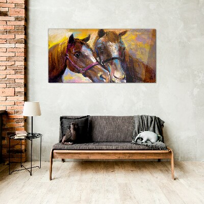 Close-up of two horses Glass Wall Art