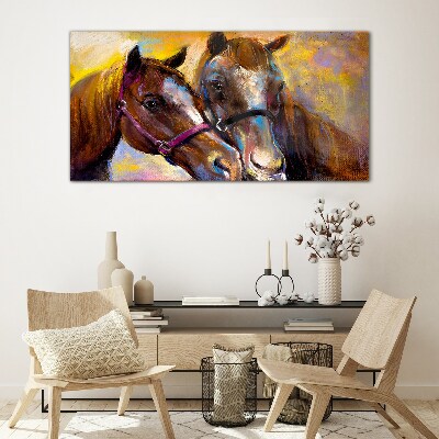 Close-up of two horses Glass Wall Art