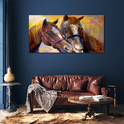 Close-up of two horses Glass Wall Art