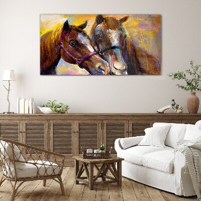 Close-up of two horses Glass Wall Art