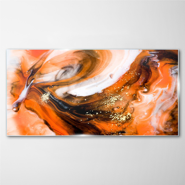 Golden swirls in orange tones Glass Wall Art