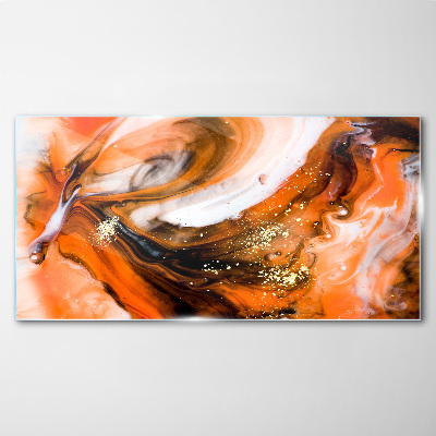 Golden swirls in orange tones Glass Wall Art