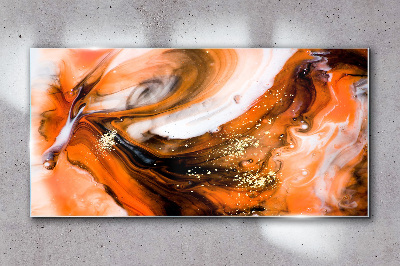 Golden swirls in orange tones Glass Wall Art