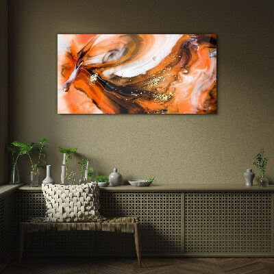 Golden swirls in orange tones Glass Wall Art