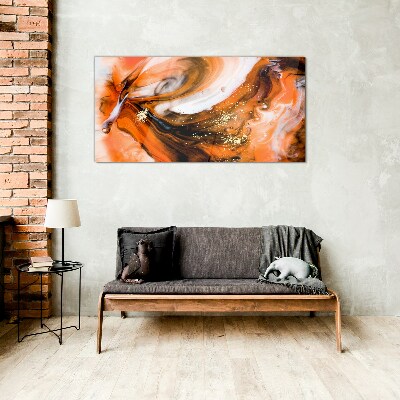 Golden swirls in orange tones Glass Wall Art