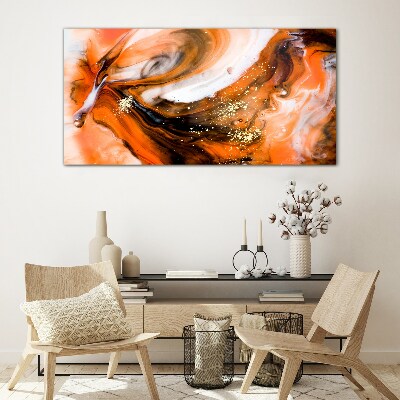 Golden swirls in orange tones Glass Wall Art