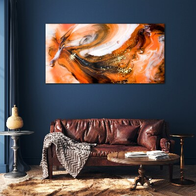Golden swirls in orange tones Glass Wall Art