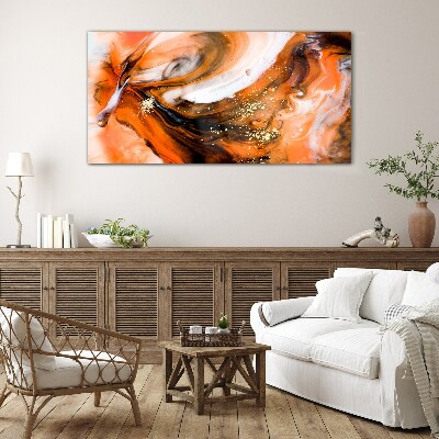 Golden swirls in orange tones Glass Wall Art