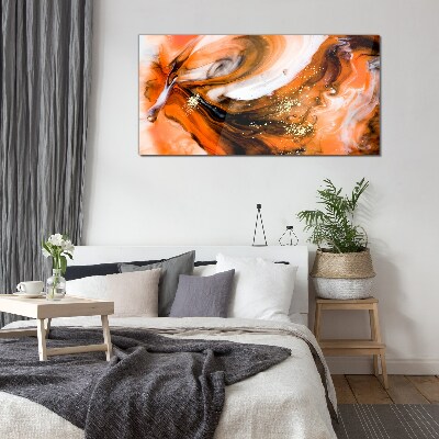 Golden swirls in orange tones Glass Wall Art