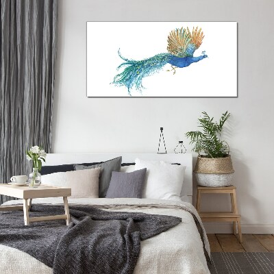 Colorful peacock in motion Glass Wall Art
