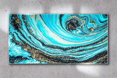 Ocean swirls in blue and gold Glass Wall Art