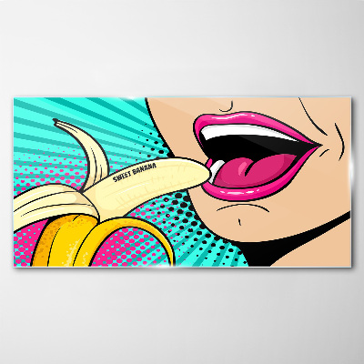 Sweet banana in pop art style Glass Wall Art