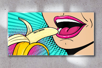 Sweet banana in pop art style Glass Wall Art