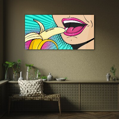 Sweet banana in pop art style Glass Wall Art