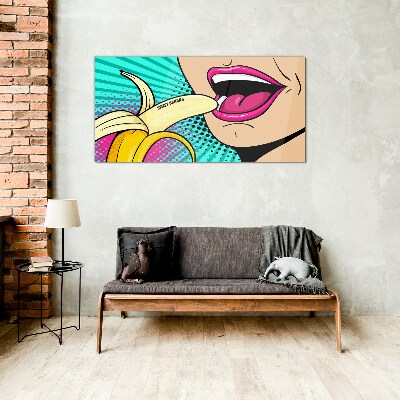 Sweet banana in pop art style Glass Wall Art