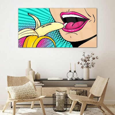 Sweet banana in pop art style Glass Wall Art