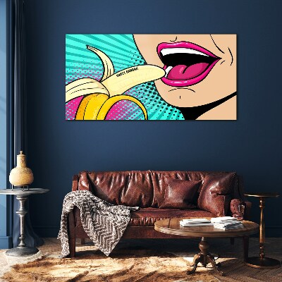 Sweet banana in pop art style Glass Wall Art