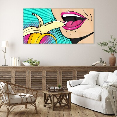 Sweet banana in pop art style Glass Wall Art