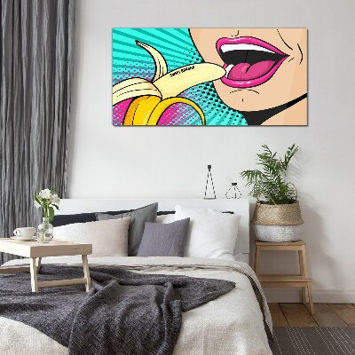 Sweet banana in pop art style Glass Wall Art