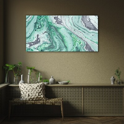 Green waves of abstraction Glass Wall Art