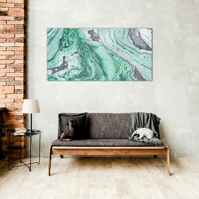 Green waves of abstraction Glass Wall Art