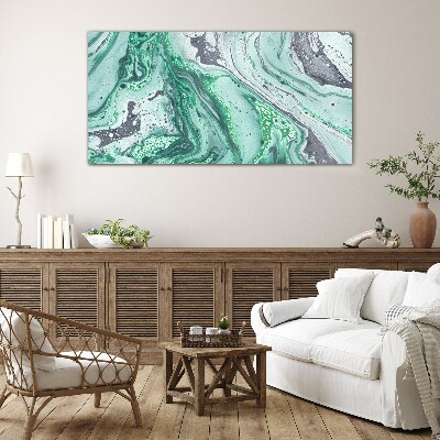 Green waves of abstraction Glass Wall Art