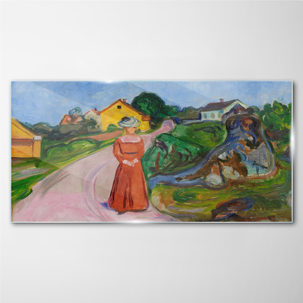 Woman in Red Dress by Munch Glass Wall Art