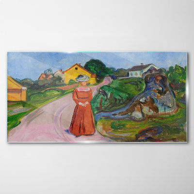 Woman in Red Dress by Munch Glass Wall Art