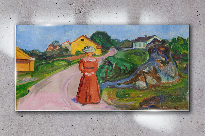 Woman in Red Dress by Munch Glass Wall Art